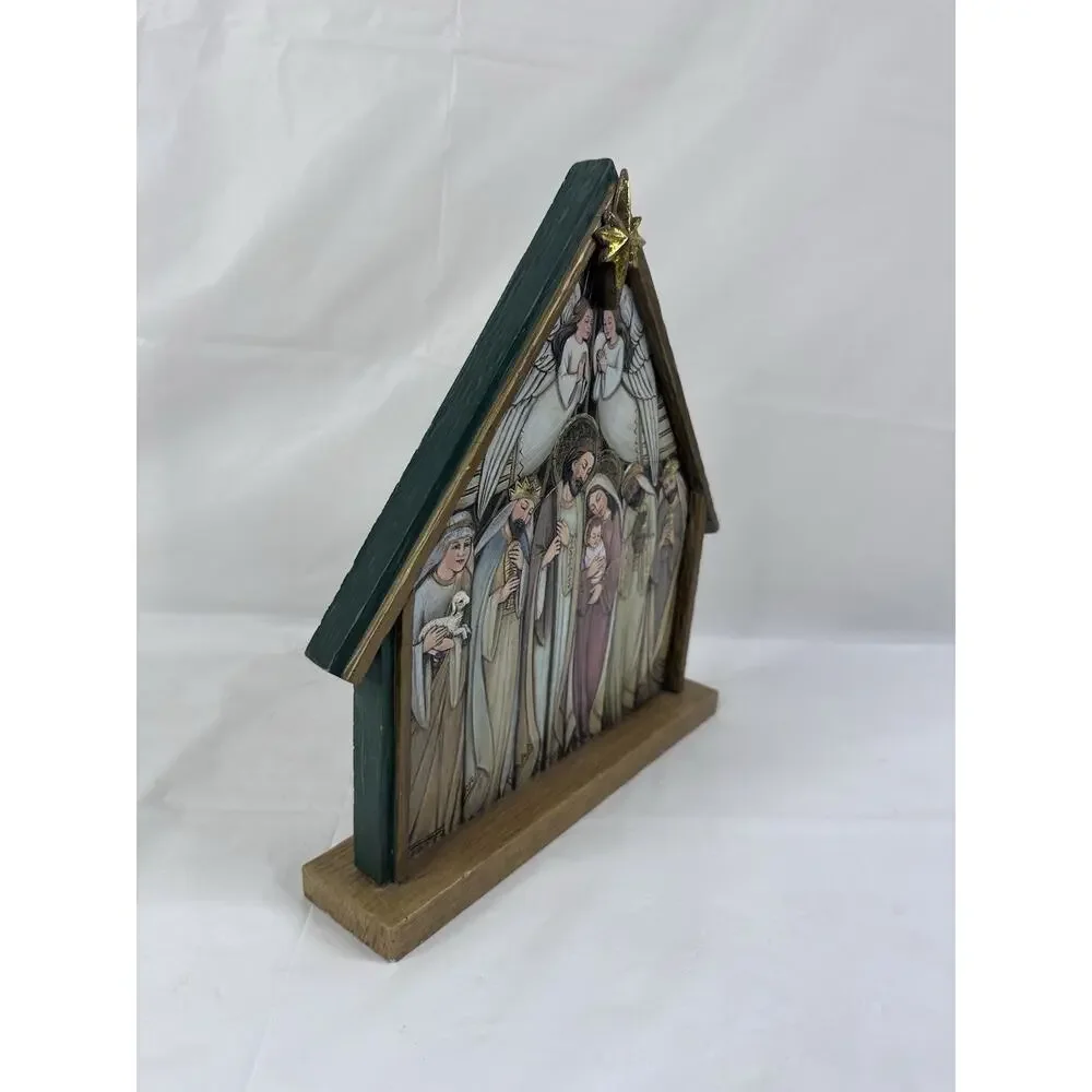 Hand Painted Relief Tile Nativity Holy Family Christmas Primitive Religious